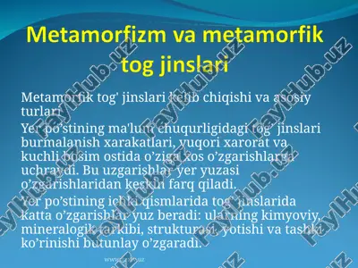 metamorfizm va metamorfik tog jinslari — ZIP