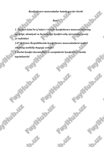 byudjetlararo munosabatlar hamda qarzlar hisobi — DOCX