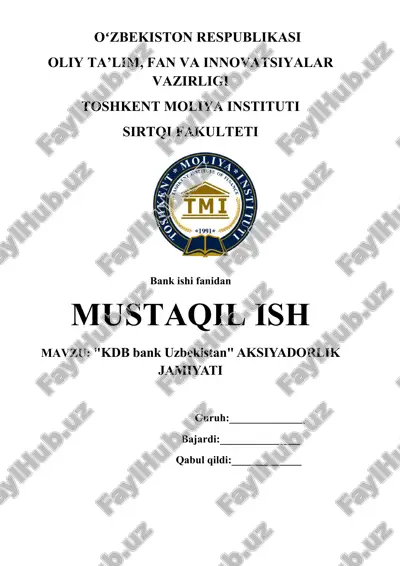 "kdb bank uzbekistan" aksiyatorlik tijorat banki — ZIP