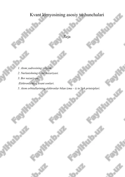 kvant kimyosining asosiy tushunchalari — ZIP