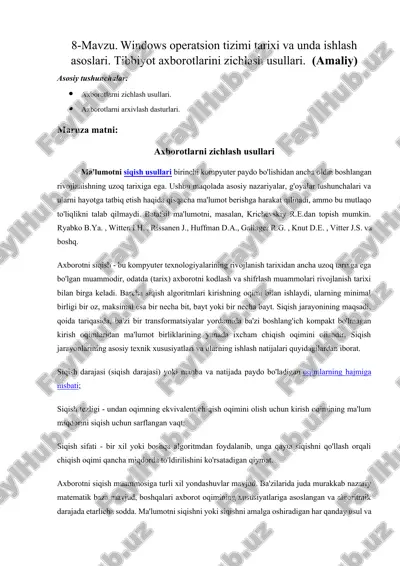 windows operatsion tizimi tarixi va unda ishlash asoslari — DOCX