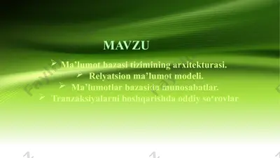 ma'lumot bazasi tizimining arxitekturasi — PPTX