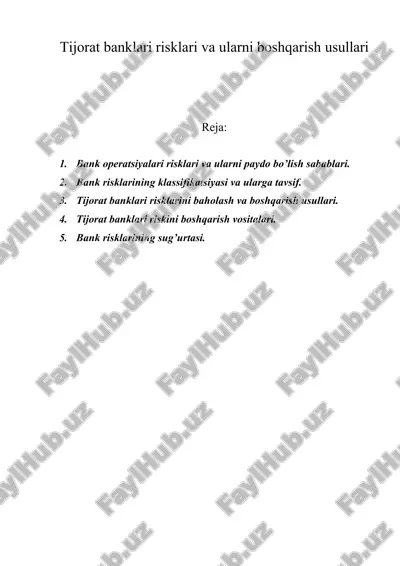 tijorat banklari risklari va ularni boshqarish usullari — ZIP