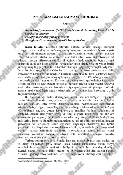 inson falsafasi - falsafiy antropologiya — DOCX