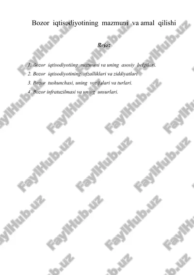 bozor iqtisodiyotining mazmuni va amal qilishi — ZIP