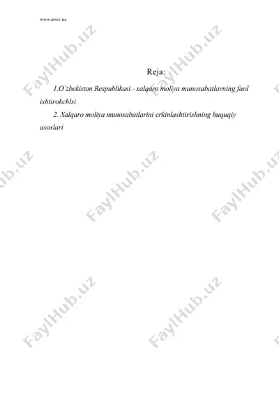o`zbekiston respublikasining xalqaro moliya munosabatlaridagi ishtiroki — DOC