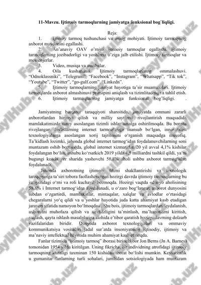 ijtimoiy tarmoq tushunchasi va uning mohiyati — DOCX