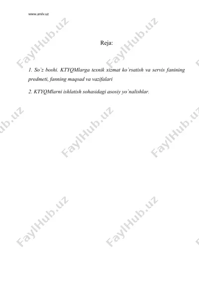 ktyqmlarga texnik xizmat ko`rsatish va servis fаnining predmeti, fanning maqsad va vazifalari — DOC