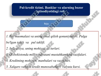 pul kredit tizimi banklar va ularning bozor iqtisodiyotidagi ro'li — ZIP