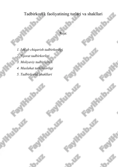 tadbirkorlik faoliyatining turlari va shakllari — ZIP