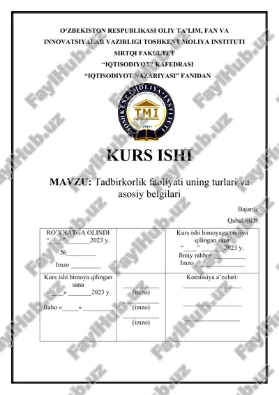tadbirkorlik faoliyati uning turlari va asosiy belgilari — ZIP