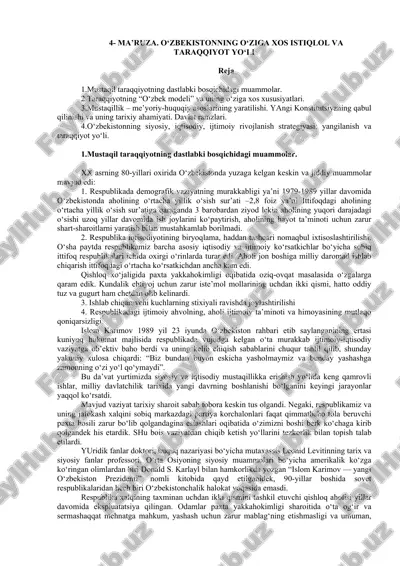 mustaqil taraqqiyotning dastlabki bosqichidagi muammolar — DOC