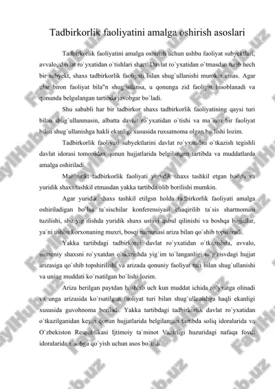 tadbirkorlik faoliyatini amalga oshirish asoslari — ZIP