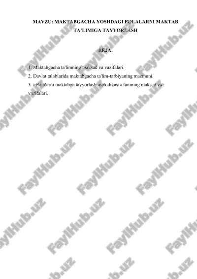 bolalarni maktabga tayyorlash — DOCX