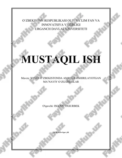yangi o'zbekistonda amalga oshirilayotgan ma'naviy o'zgarishlar — DOCX