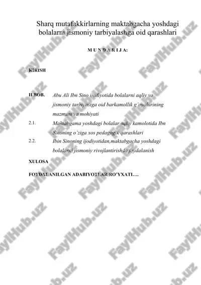 sharq mutafakkirlarning maktabgacha yoshdagi bolalarni jismoniy tarbiyalashga oid qarashlari — ZIP