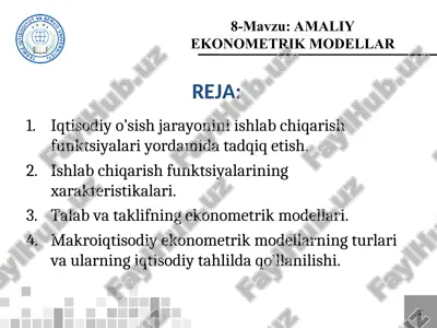 amaliy ekonometrik modellar — PPT