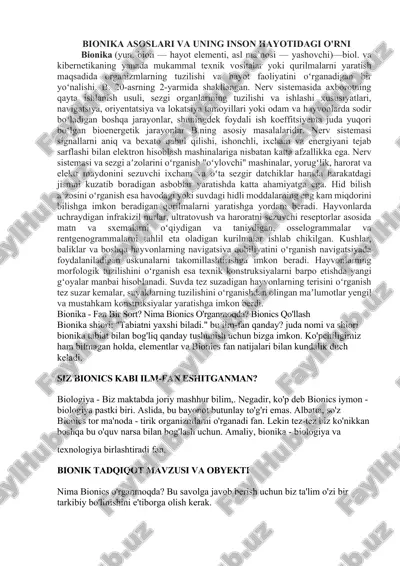 bionika asoslari va uning inson hayotidagi o’rni — DOCX