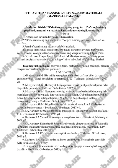 o’zbekistonning eng yangi tarixi  o’quv fanining predmeti, maqsadi va vazifalari — DOC