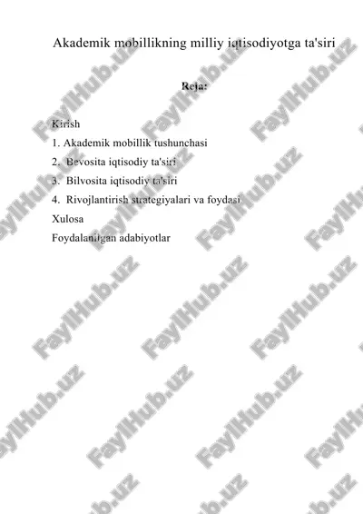 akademik mobillikning milliy iqtisodiyotga ta’siri — DOC