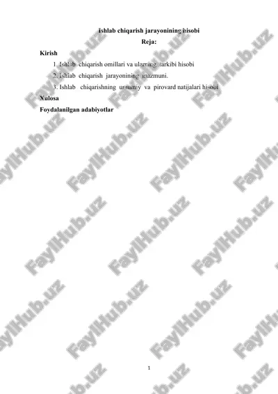 ishlab chiqarish jarayonining hisobi — DOCX