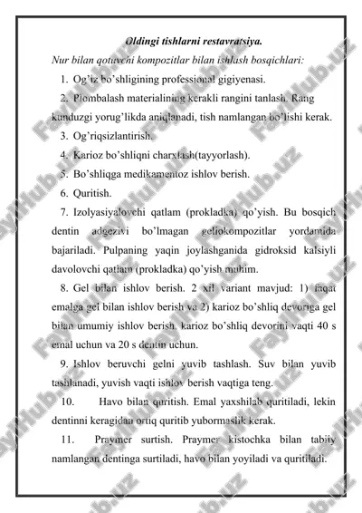tishlarni restavratsiya — DOCX