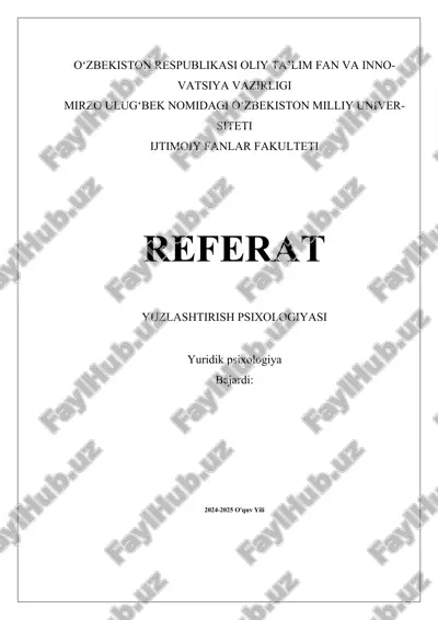 yuzlashtirish psixologiyasi — DOCX