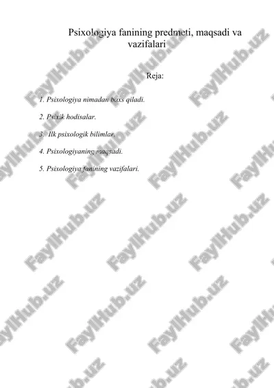 psixologiya fanining predmeti, maqsadi va vazifalari — ZIP