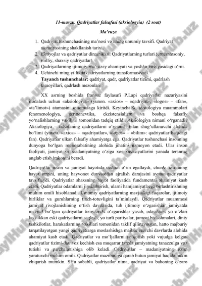 qadriyatlar falsafasi (aksiologyia) — DOC