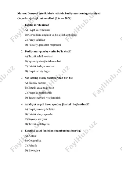 estetik idrok va badiiy asarlar — DOCX