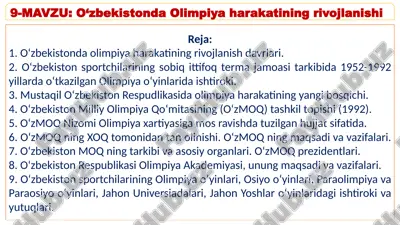 o‘zbekistonda olimpiya harakatining rivojlanishi — PPTX