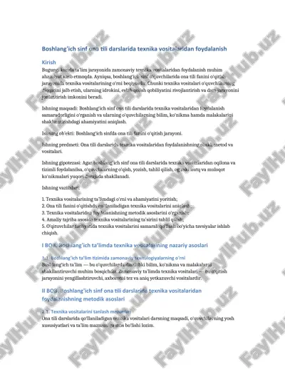 boshlang‘ich sinf ona tili darslarida texnika vositalaridan foydalanish — DOCX