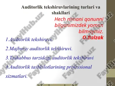 auditorlik tekshiruvlarining turlari va shakllari — ZIP