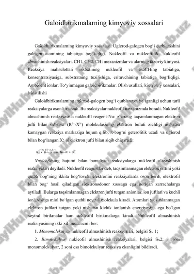 galoidbirikmalarning kimyoviy xossalari — ZIP