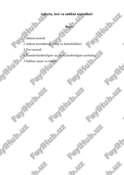 anketa, test va suhbat metodlari — ZIP