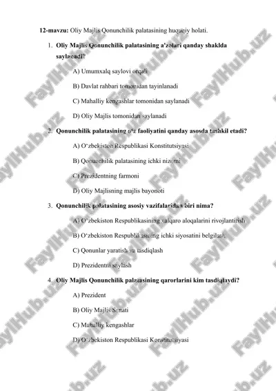 oliy majlis qonunchilik palatasining huquqiy holati — DOCX