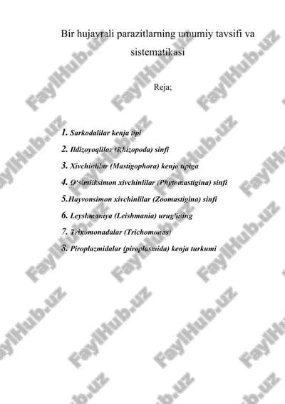 bir hujayrali parazitlarning umumiy tavsifi va sistematikasi — ZIP