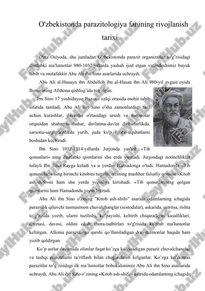 o'zbekistonda parazitologiya fanining rivojlanish tarixi — ZIP