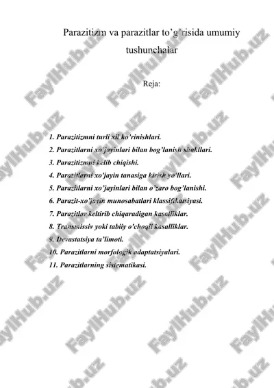 parazitizm va parazitlar to’g’risida umumiy tushunchalar — ZIP