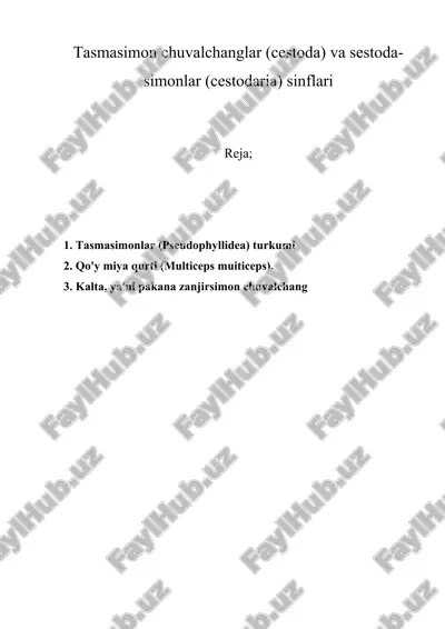 tasmasimon chuvalchanglar (cestoda) va sestoda-simonlar (cestodaria) sinflari — ZIP