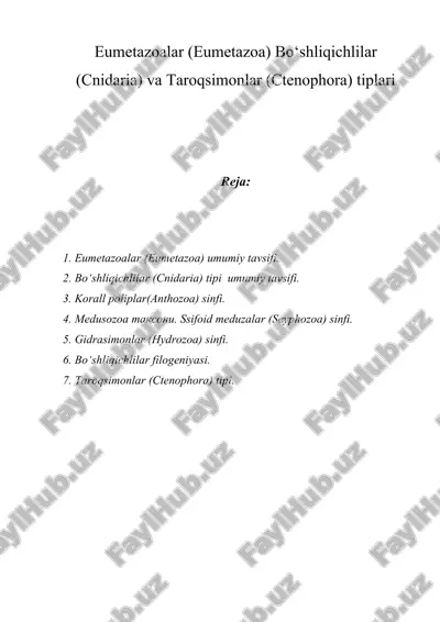 eumetazoalar (eumetazoa) bo‘shliqichlilar (cnidaria) va taroqsimonlar (ctenophora) tiplari — ZIP