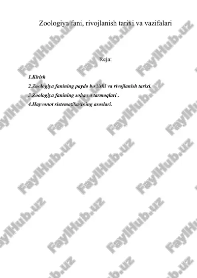 zoologiya fani, rivojlanish tarixi va vazifalari — ZIP