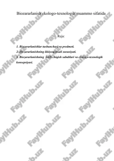 biozararlanish ekologo-texnologik muammo sifatida — ZIP