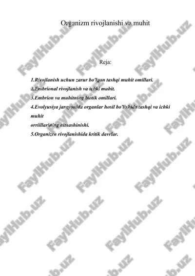 organizm rivojlanishi va muhit — ZIP