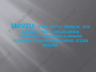 o’rta osiyo tekislik, suv havzasi, tog’ hududlarida yashovchi umurtqalilarning tuzilishi — ZIP