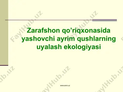zarafshon qo’riqxonasida yashovchi ayrim qushlarning uyalash ekologiyasi — ZIP