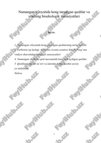 namangan viloyatida keng tarqalgan qushlar va ularning bioekologik xususiyatlari — ZIP