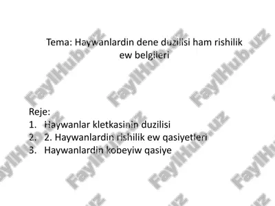 haywanlardin dene duzilisi ham tirishilik etiw belgileri — PPTX