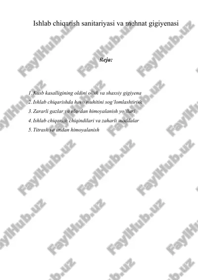 ishlab chiqarish sanitariyasi va mehnat gigiyenasi — DOC