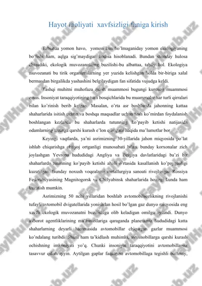 hayot faoliyati xavfsizligi faniga kirish — DOCX